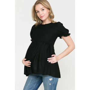 Black Puff Sleeve Baby Doll Maternity Top
