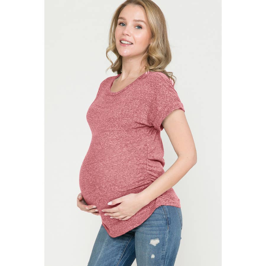 Berry Side Ruched Basic Maternity Top