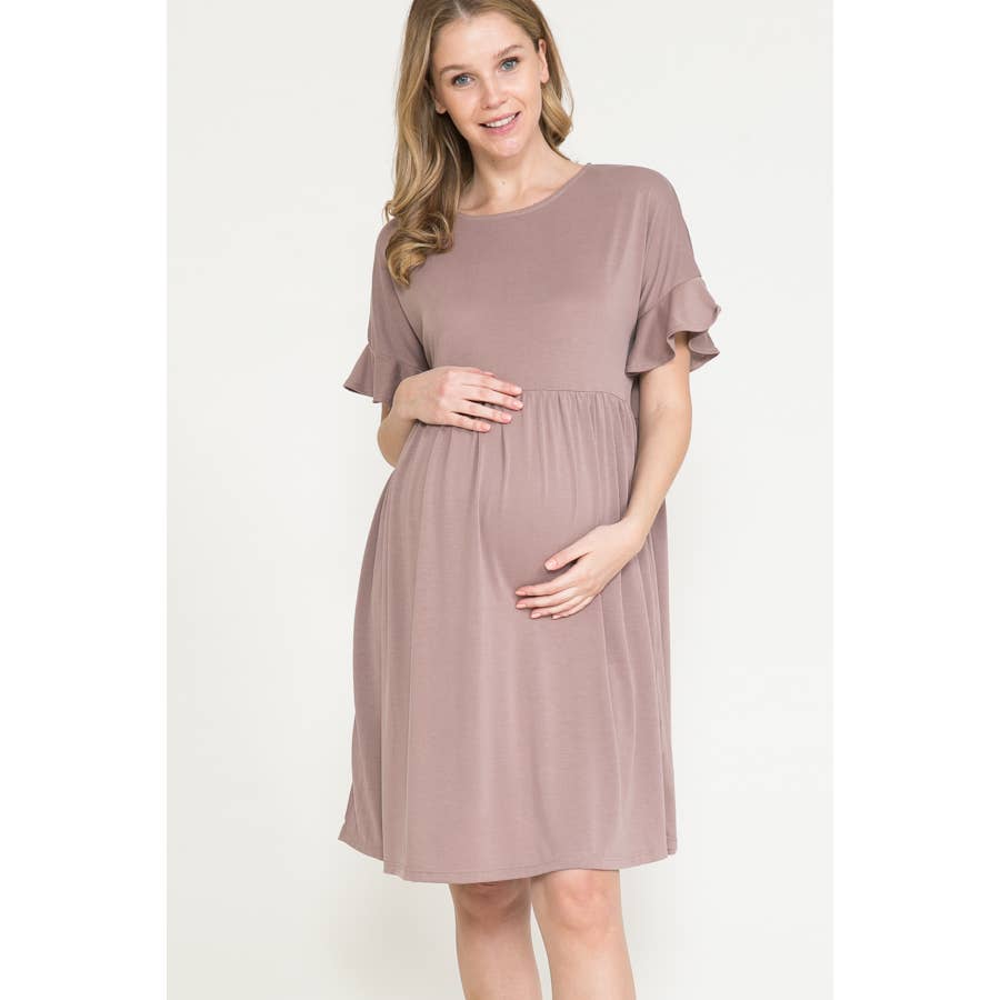 Taupe Baby Doll Pocket Maternity Dress