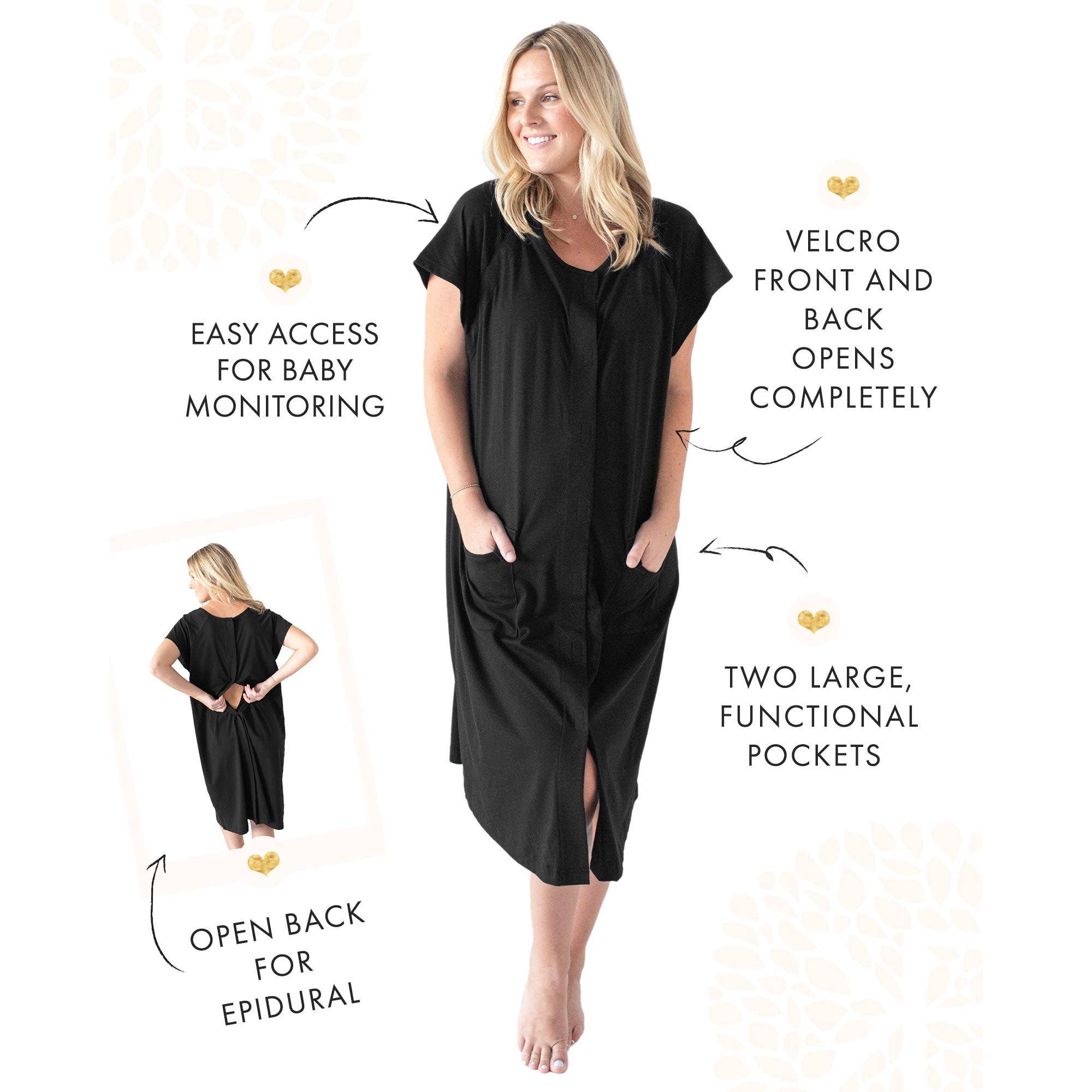 Kindred Bravely - Universal Labor and Delivery Gown In 1 Labor, Delivery- Black